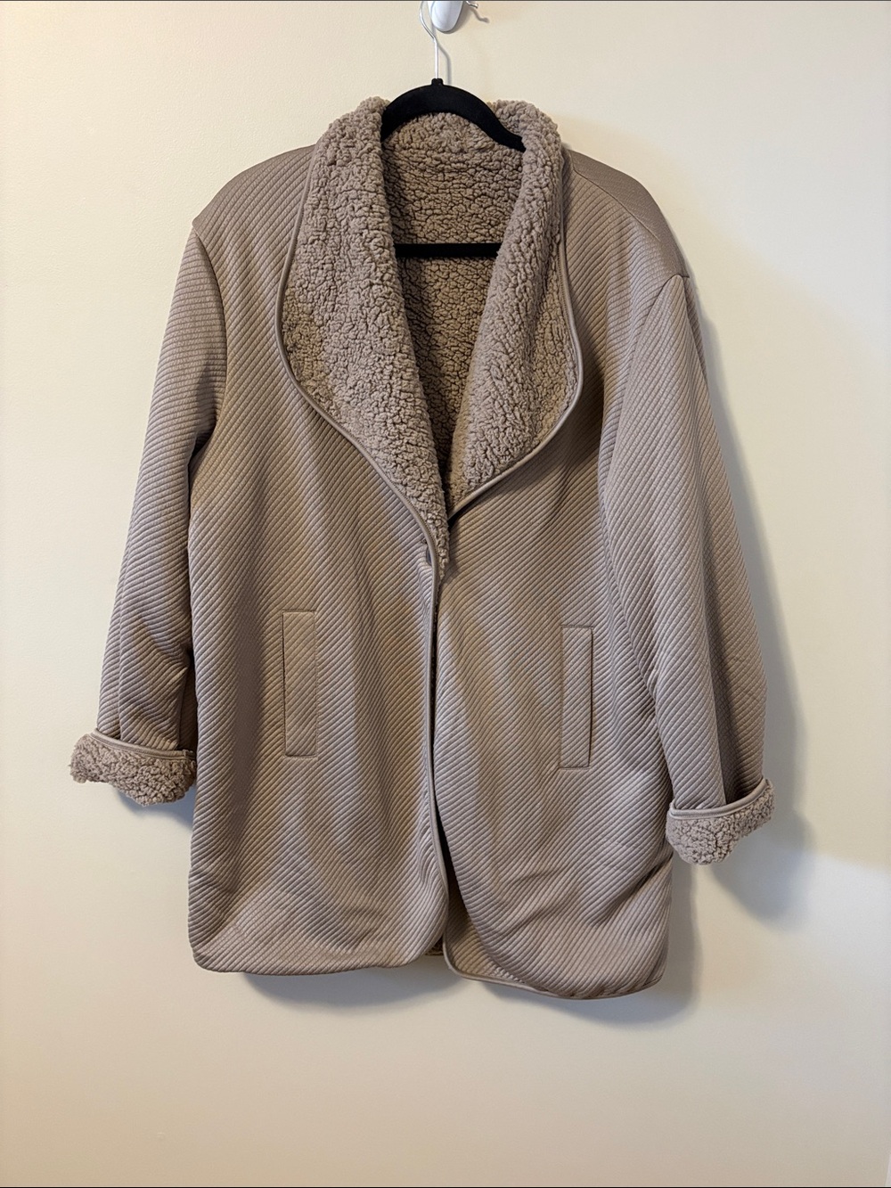 Cozy Reversible Sherpa Lined Women's Coat - Taupe